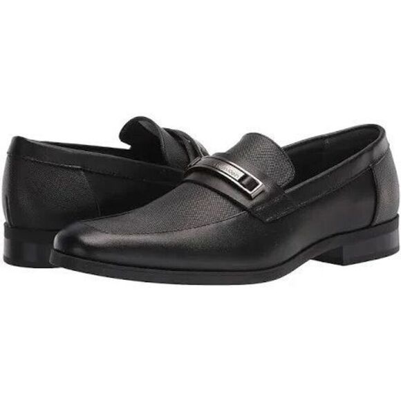 Calvin Klein Men's 11 Benning Faux Leather Dress Shoes Black Pointed Toe Slip On - Picture 1 of 13